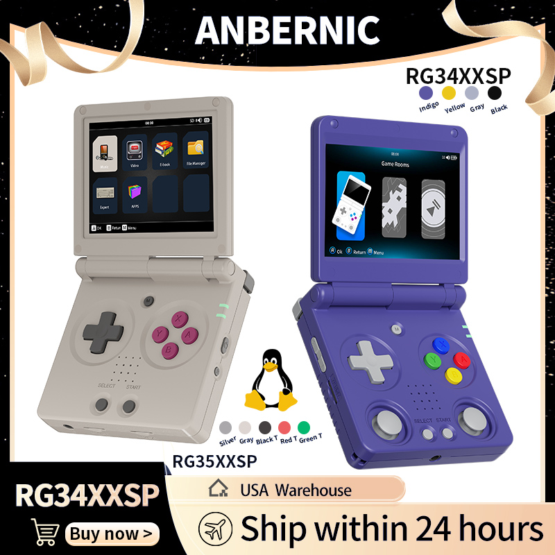 Retro Gaming N64 - Anbernic RG34XXSP RG35XXSP Flipคอนโซลเกมมือถือหน้าจอIPS Linux 64